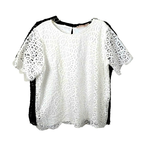 NWT-Philosophy Black or White Lace Short Slv Top - Picture 9 of 9